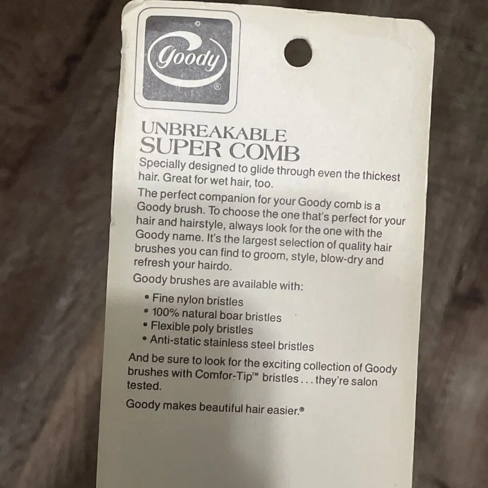 Goody Purse Size Unbreakable Super Comb Vintage 80s NOS Cream